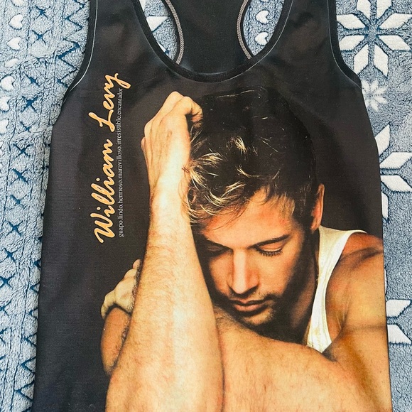Black Tank Top with Photographic Print and Cursive Text - Picture 1 of 2